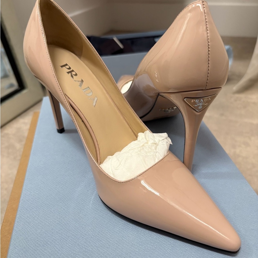 Prada Women's Blush Patent Leather Heels